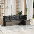 5-piece Lounge Set with cushions poly rattan grey