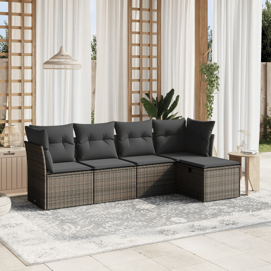 5-Delige Loungeset Met Kussens Poly Rattan Grijs