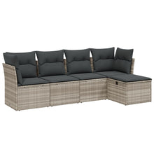 5-delige Loungeset met kussens poly rattan lichtgrijs