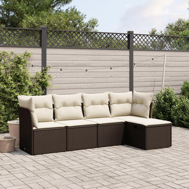 5-delige Loungeset met kussens poly rattan bruin