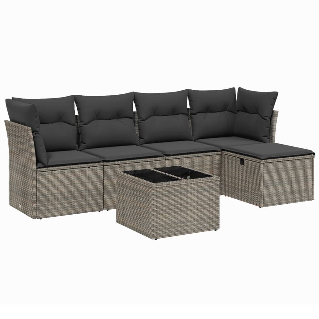 6-Delige Loungeset Met Kussens Poly Rattan Grijs