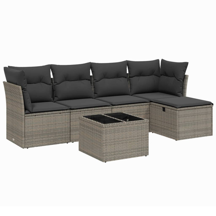 6-Delige Loungeset Met Kussens Poly Rattan Grijs