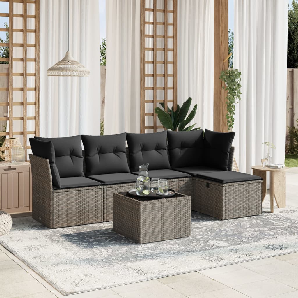 6-Delige Loungeset Met Kussens Poly Rattan Grijs