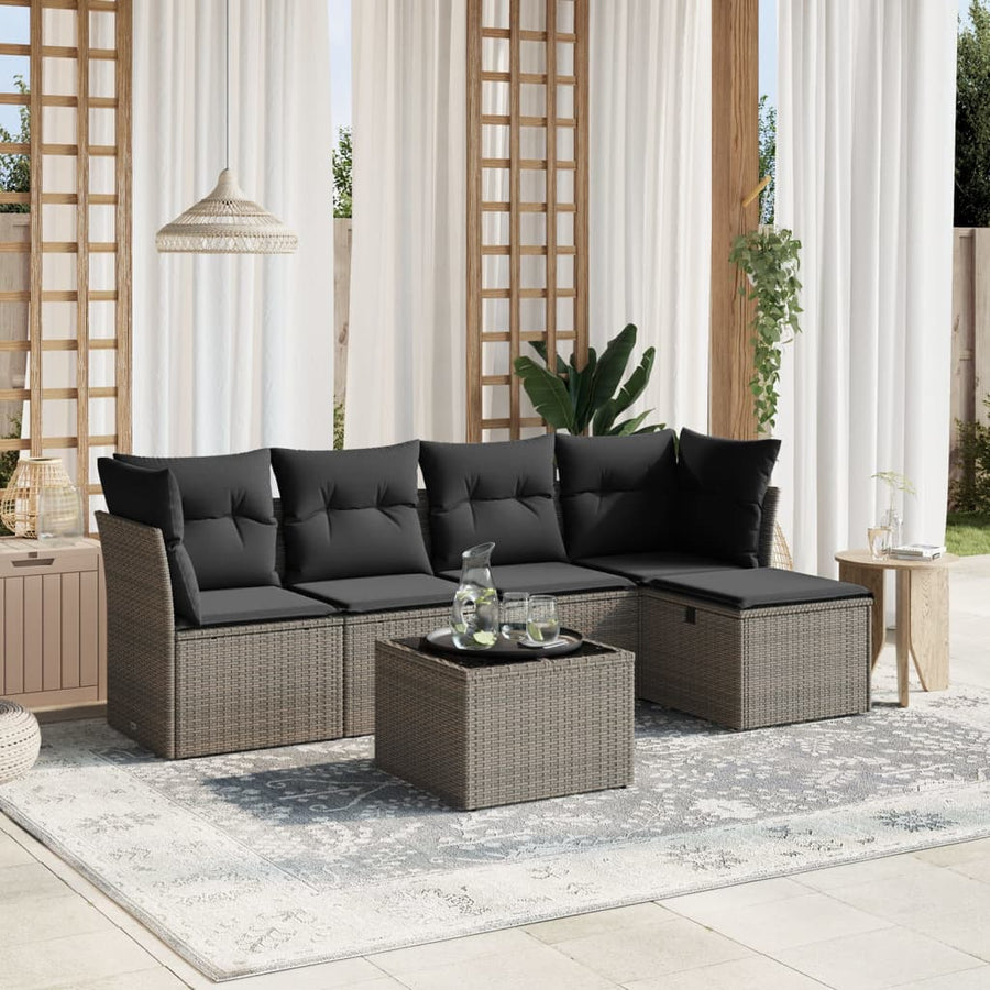 6-Delige Loungeset Met Kussens Poly Rattan Grijs