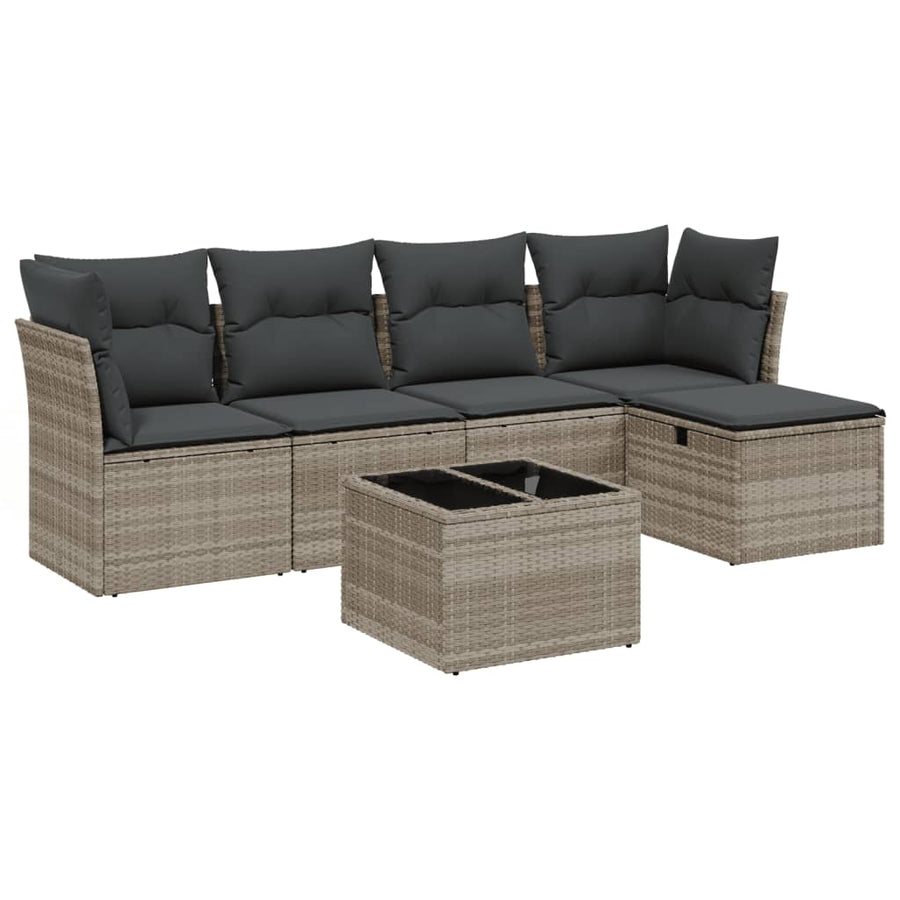 6-delige Loungeset met kussens poly rattan lichtgrijs