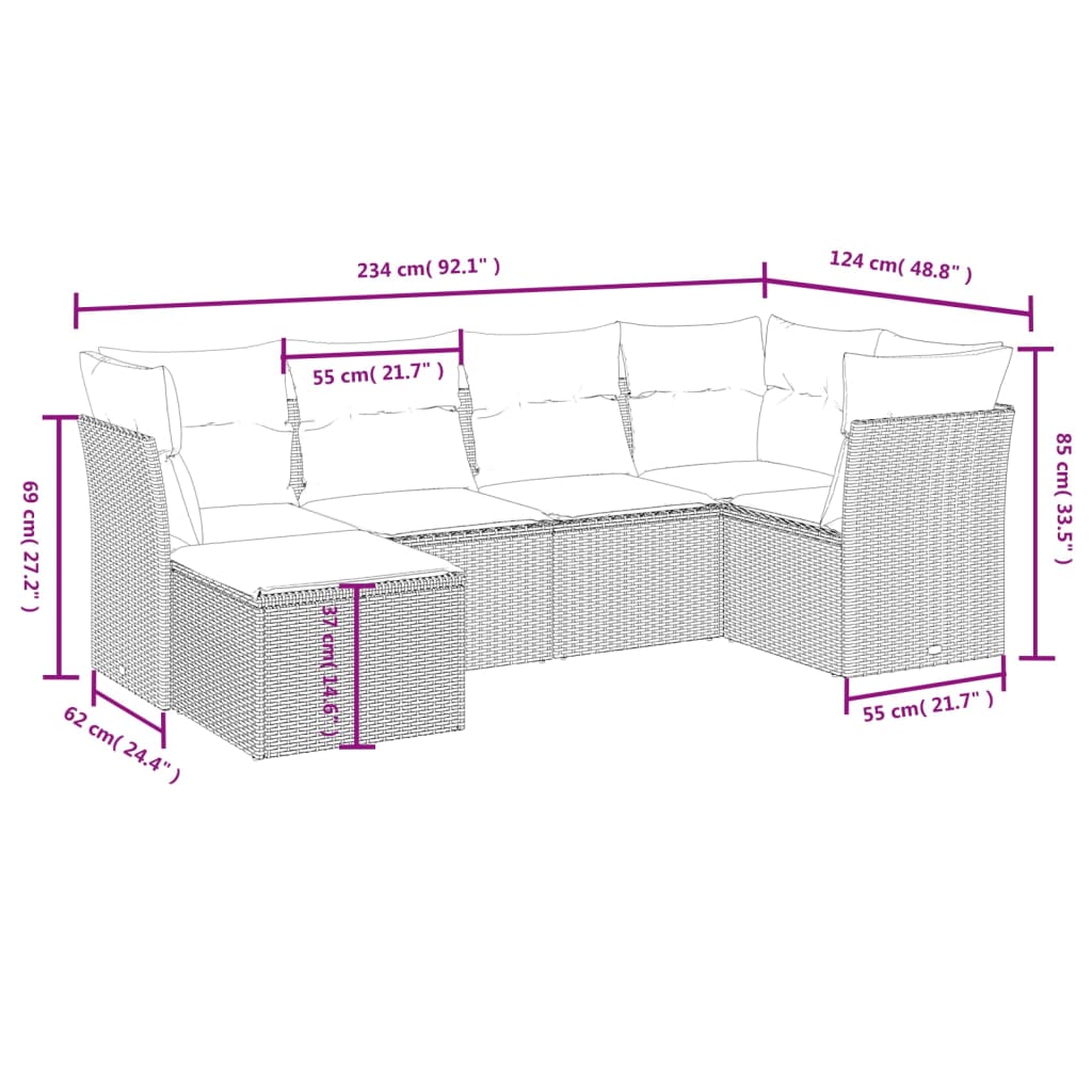 6-Delige Loungeset Met Kussens Poly Rattan Gemengd Beige