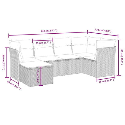 6-Delige Loungeset Met Kussens Poly Rattan Gemengd Beige
