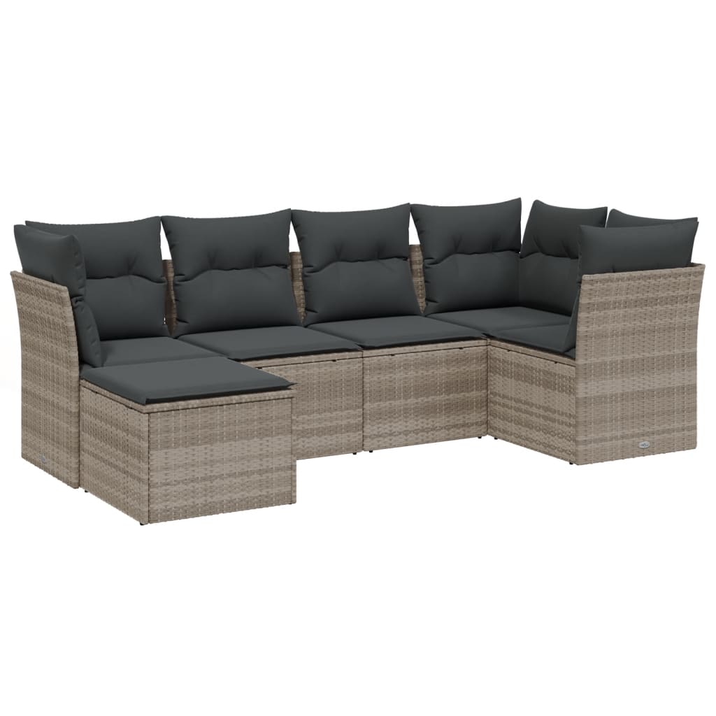 6-delige Loungeset met kussens poly rattan lichtgrijs