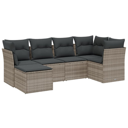 6-delige Loungeset met kussens poly rattan lichtgrijs