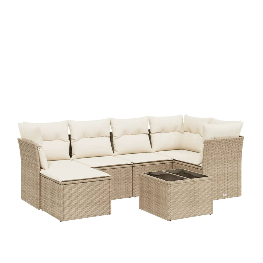 7-delige Loungeset met kussens poly rattan beige