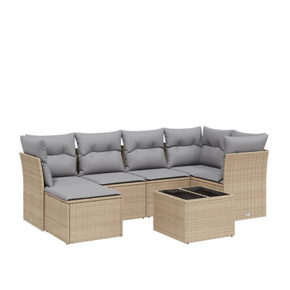 7-Delige Loungeset Met Kussens Poly Rattan Gemengd Beige