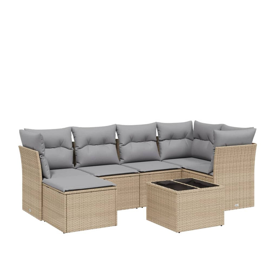 7-Delige Loungeset Met Kussens Poly Rattan Gemengd Beige
