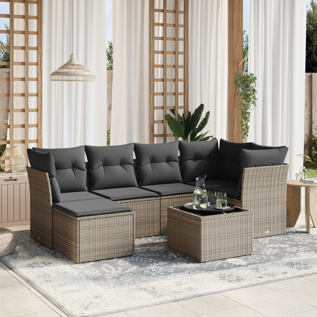 7-Delige Loungeset Met Kussens Poly Rattan Grijs