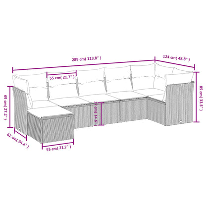 7-Delige Loungeset Met Kussens Poly Rattan Gemengd Beige