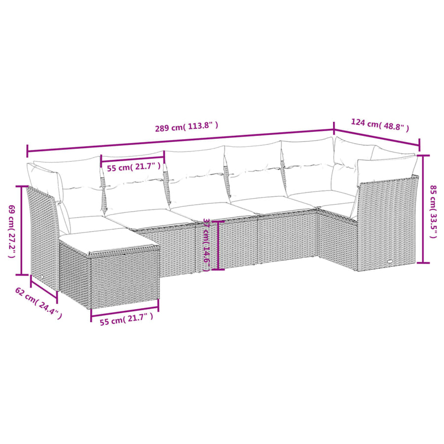 7-Delige Loungeset Met Kussens Poly Rattan Gemengd Beige