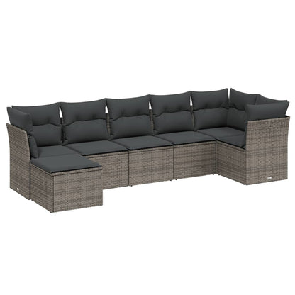 7-Delige Loungeset Met Kussens Poly Rattan Grijs