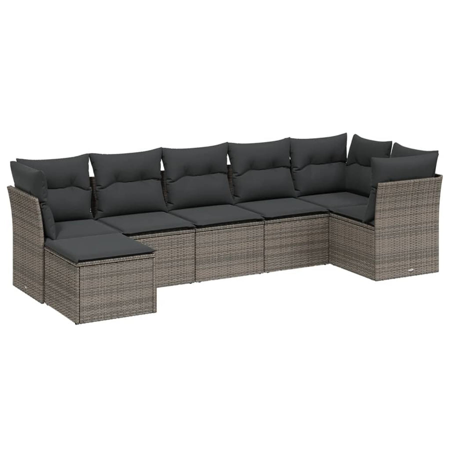 7-delige Loungeset met kussens poly rattan lichtgrijs