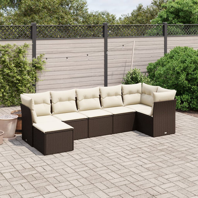 7-delige Loungeset met kussens poly rattan bruin