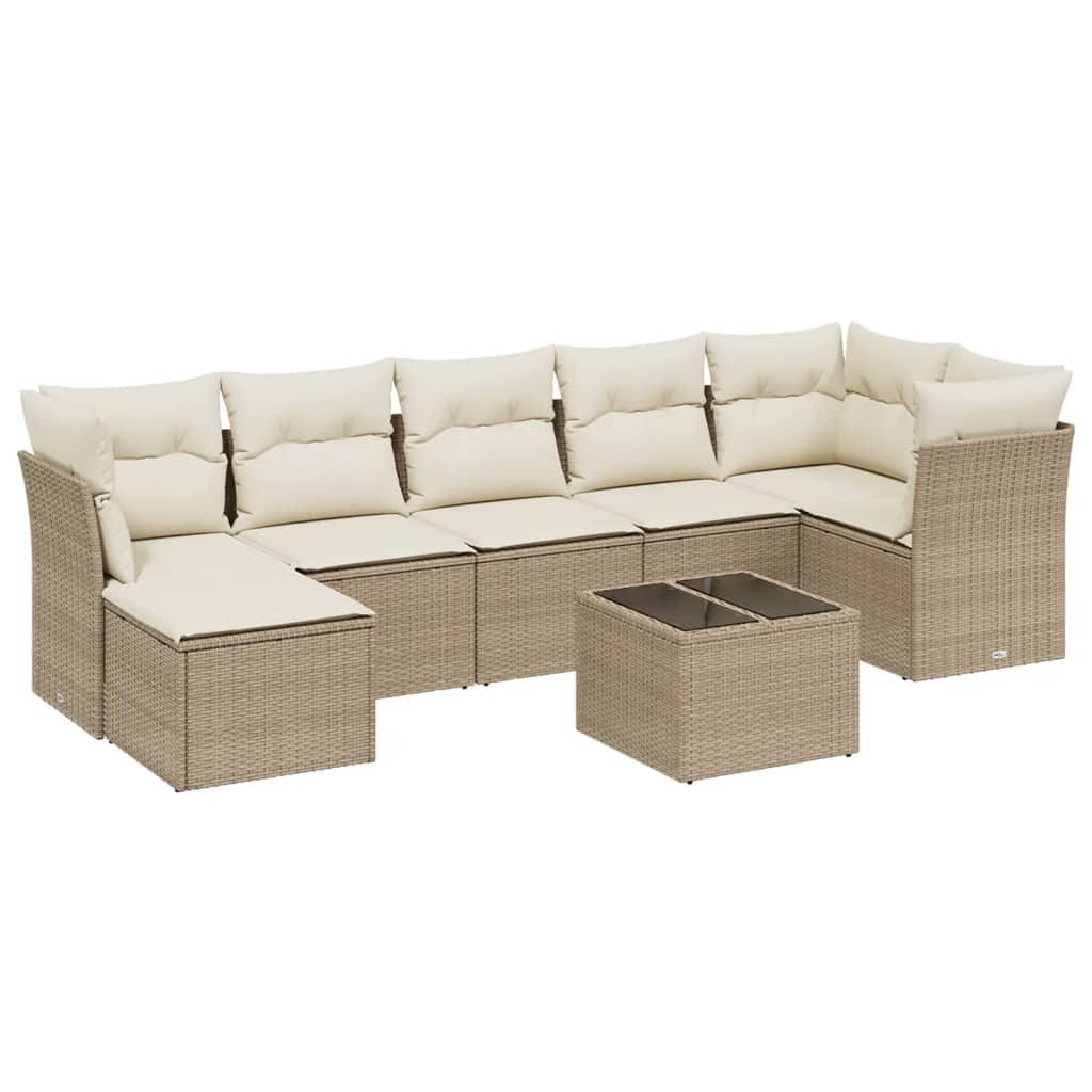 8-Delige Loungeset Met Kussens Poly Rattan Beige