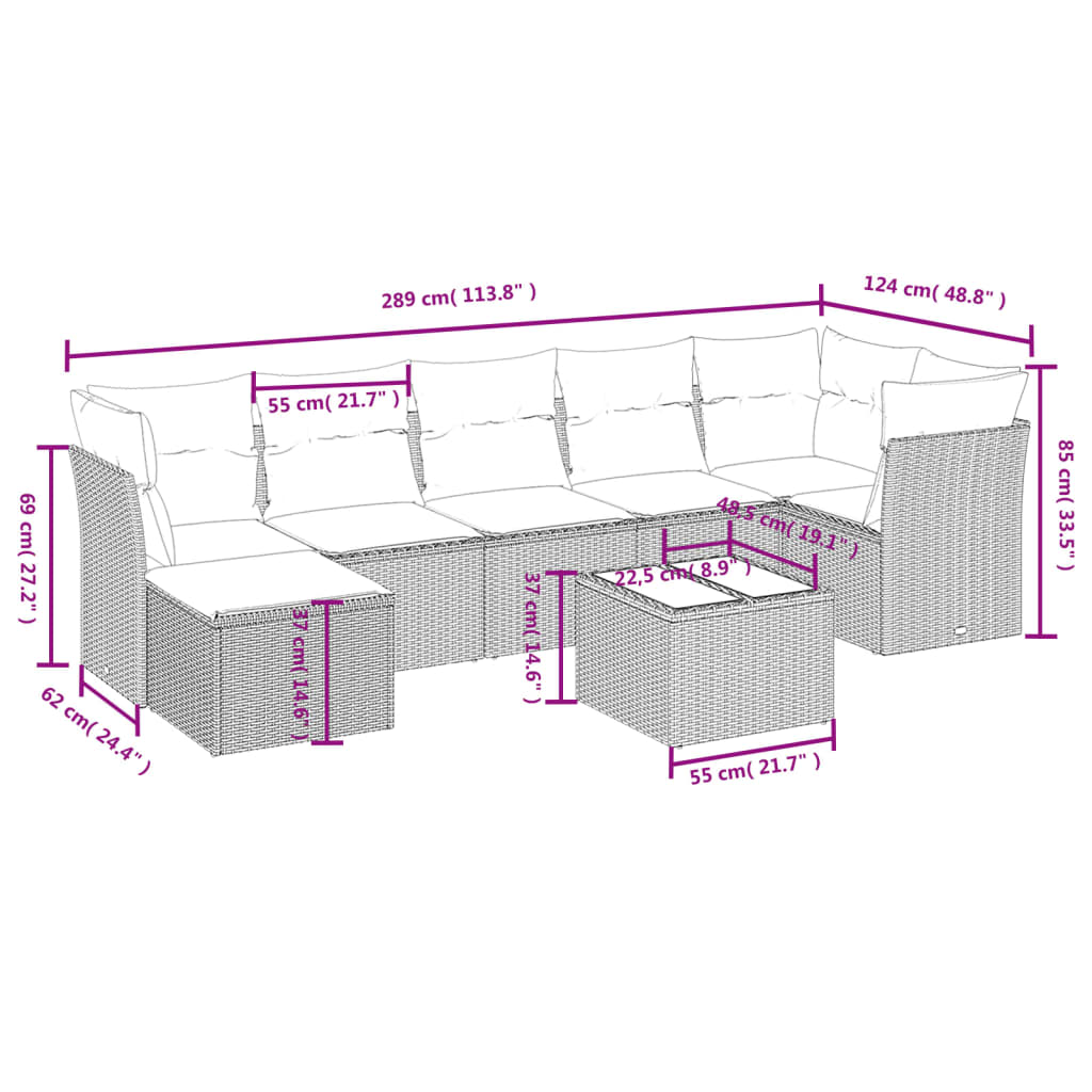 8-Delige Loungeset Met Kussens Poly Rattan Beige