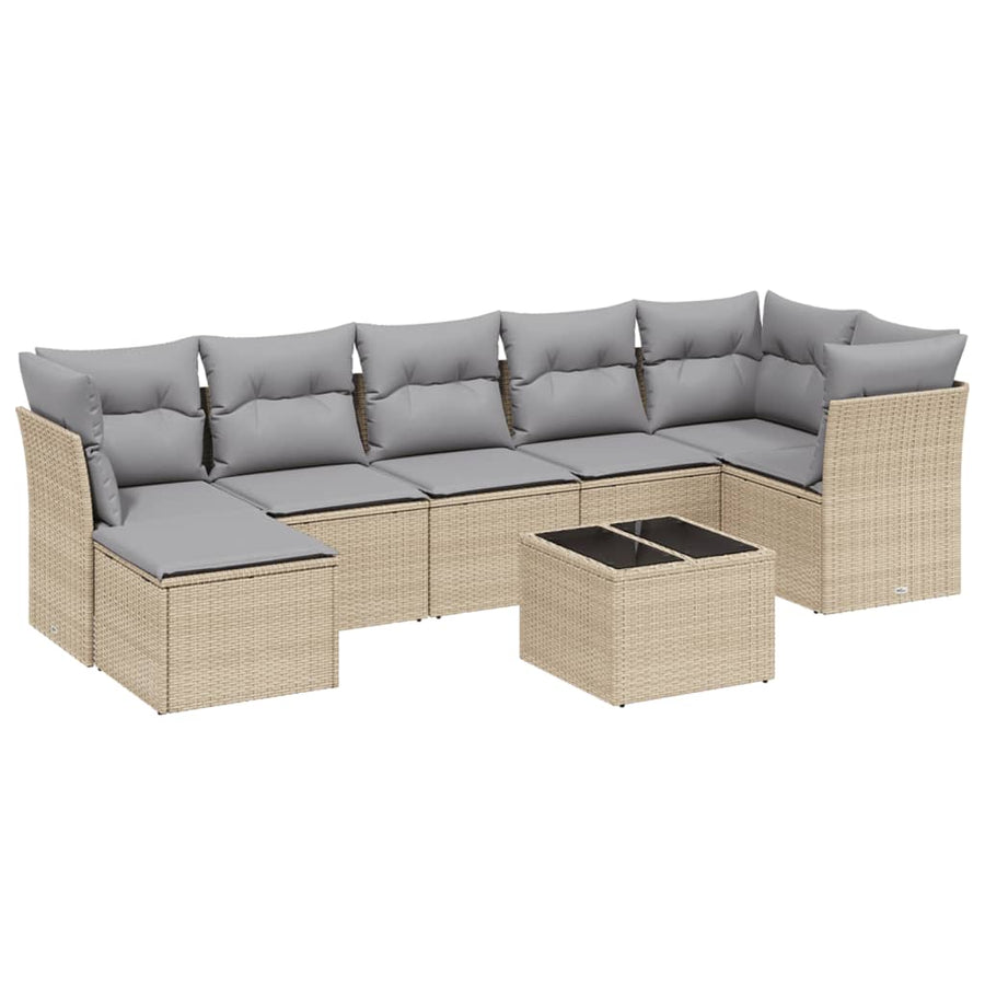 8-Delige Loungeset Met Kussens Poly Rattan Gemengd Beige