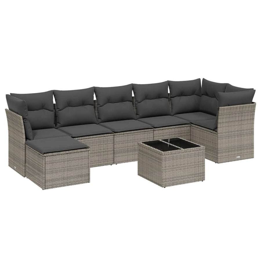 8-Delige Loungeset Met Kussens Poly Rattan Grijs