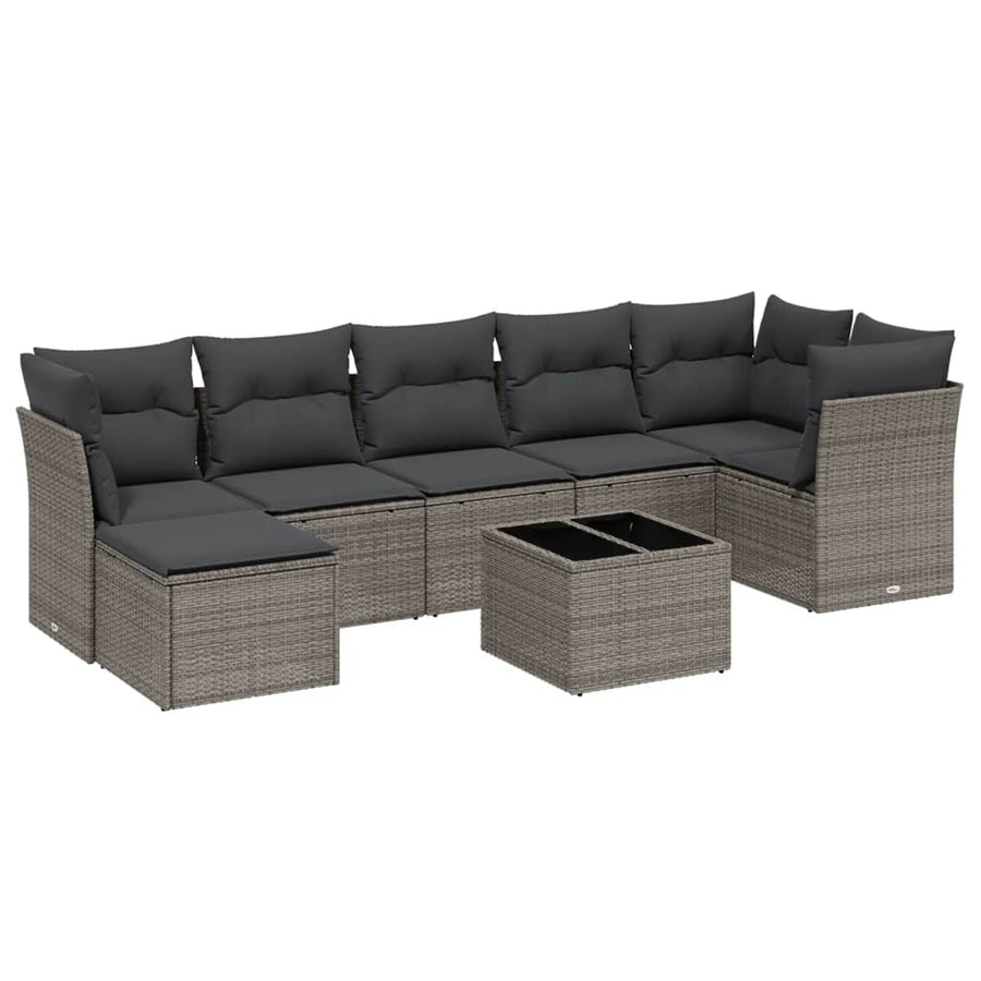 8-delige Loungeset met kussens poly rattan lichtgrijs