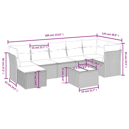8-delige Loungeset met kussens poly rattan lichtgrijs