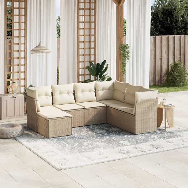 7-Delige Loungeset Met Kussens Poly Rattan Beige