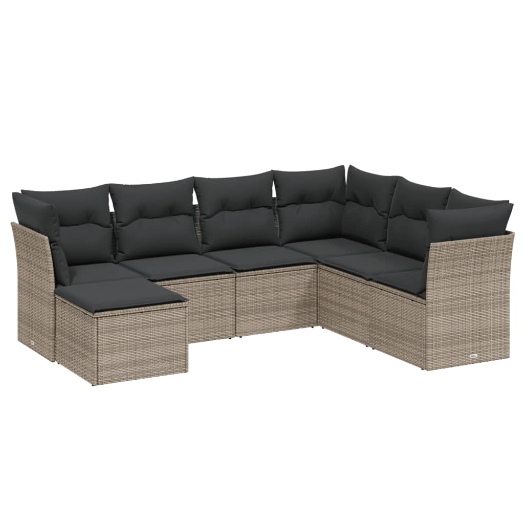 7-Delige Loungeset Met Kussens Poly Rattan Grijs
