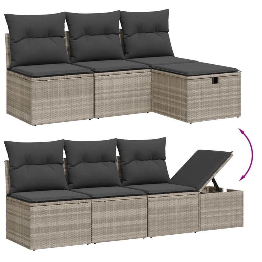 7-delige Loungeset met kussens poly rattan lichtgrijs