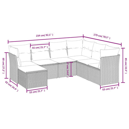 7-delige Loungeset met kussens poly rattan lichtgrijs