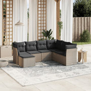 7-piece Lounge Set with cushions poly rattan light grey