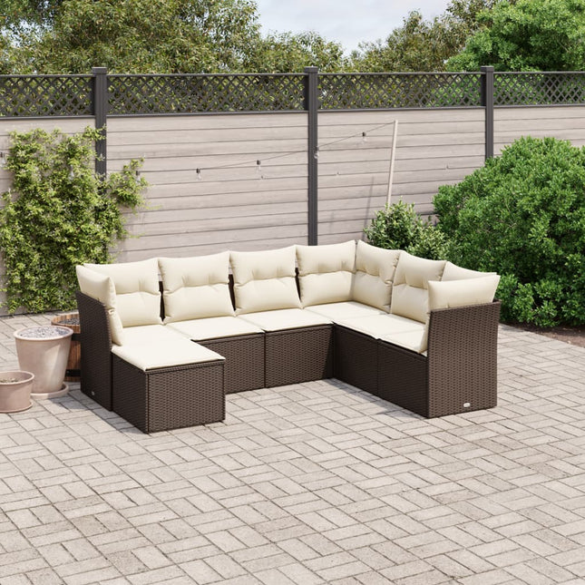 7-delige Loungeset met kussens poly rattan bruin