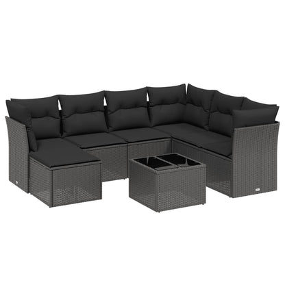 8-Delige Loungeset Met Kussens Poly Rattan Zwart