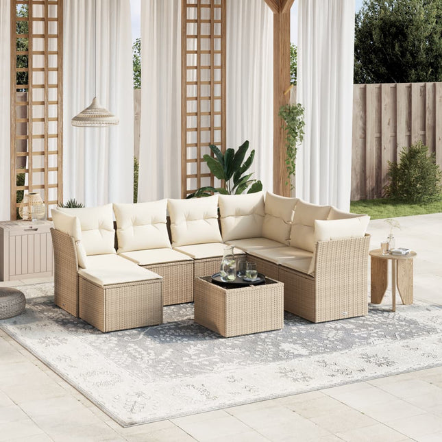 8-Delige Loungeset Met Kussens Poly Rattan Beige