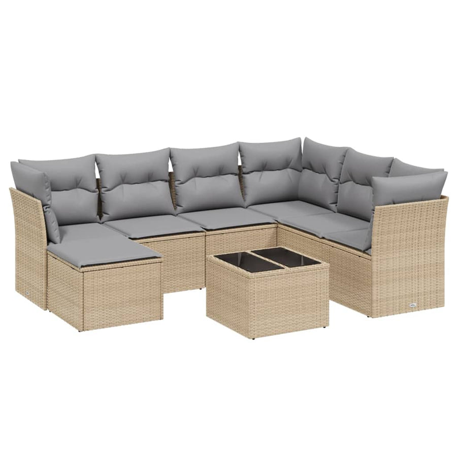 8-Delige Loungeset Met Kussens Poly Rattan Gemengd Beige