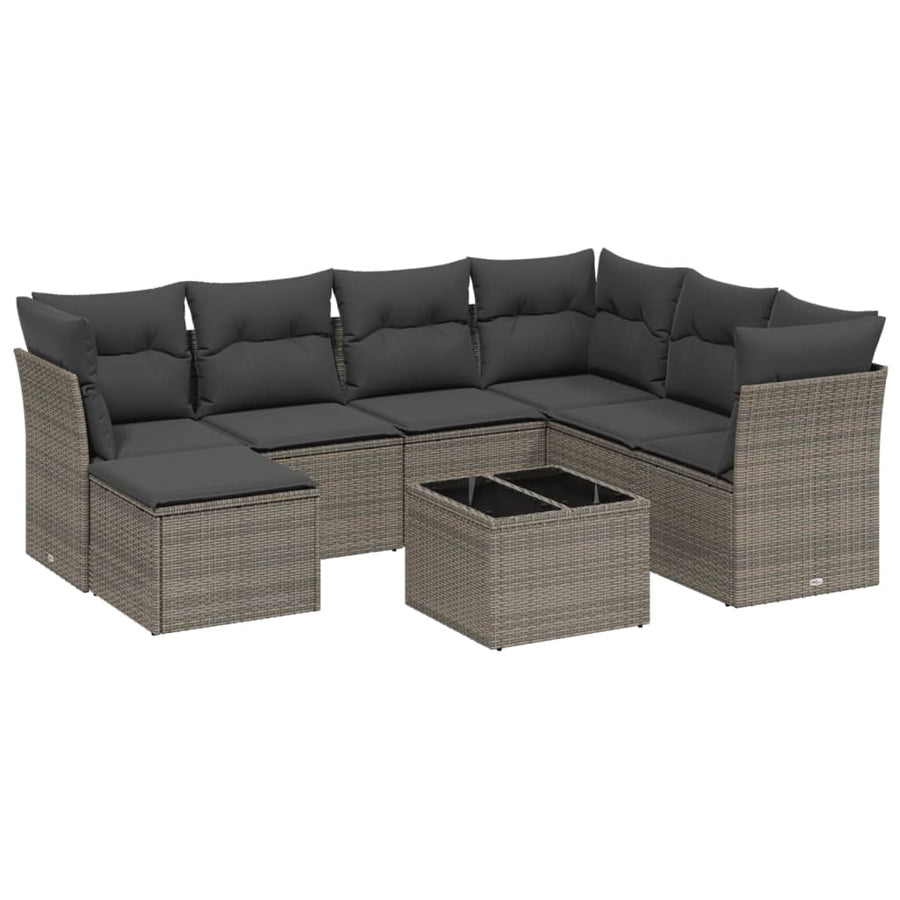 8-Delige Loungeset Met Kussens Poly Rattan Grijs