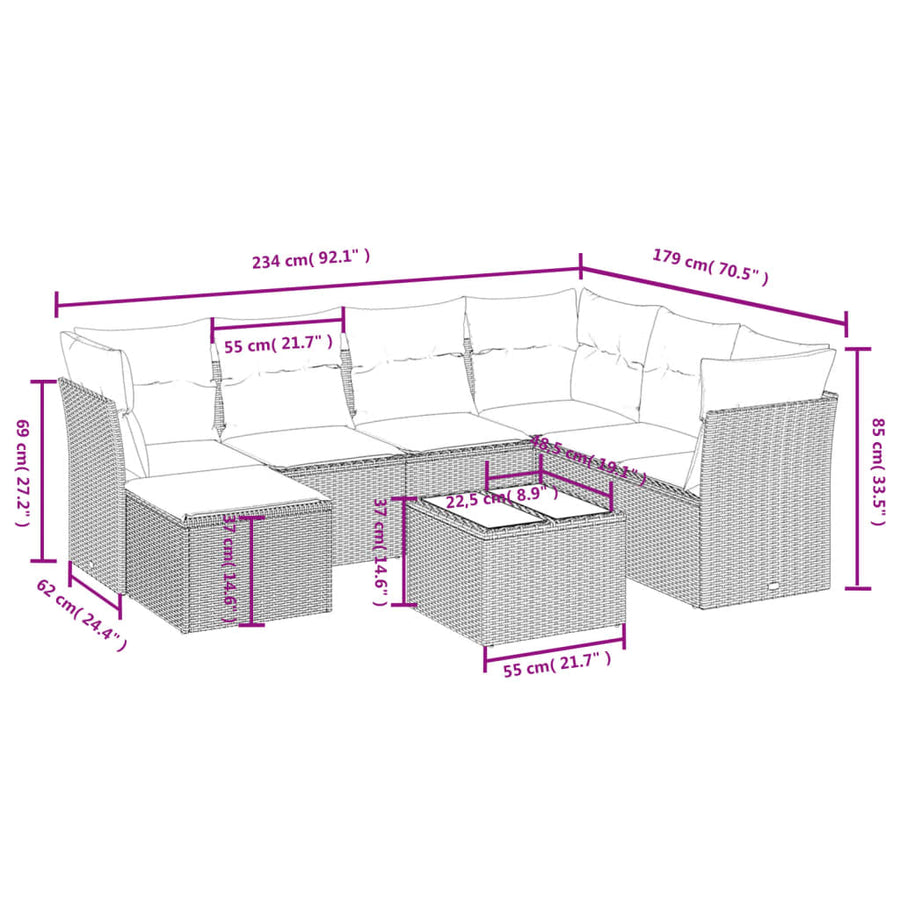 8-Delige Loungeset Met Kussens Poly Rattan Grijs