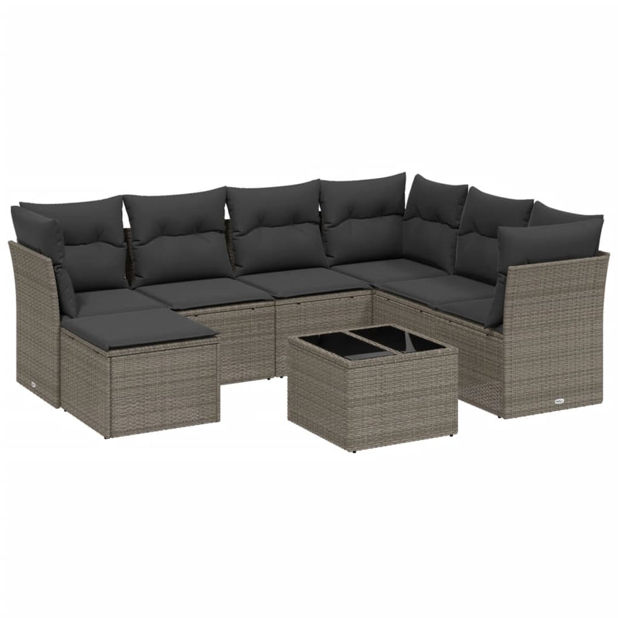 8-delige Loungeset met kussens poly rattan lichtgrijs