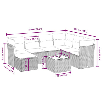 8-delige Loungeset met kussens poly rattan lichtgrijs
