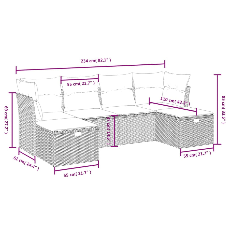 6-Delige Loungeset Met Kussens Poly Rattan Zwart