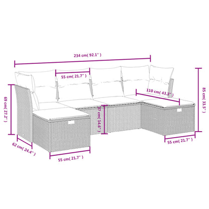 6-delige Loungeset met kussens poly rattan beige
