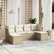 Loungeset poly rattan beige 6-delig