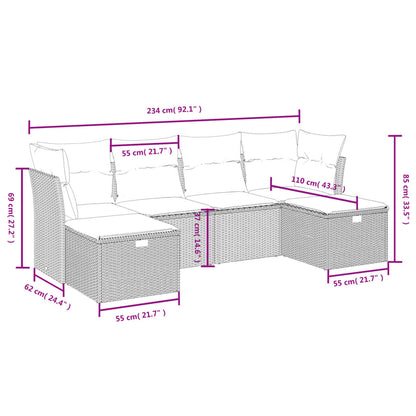 6-Delige Loungeset Met Kussens Poly Rattan Gemengd Beige