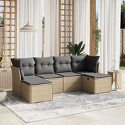 Loungeset 6-delig poly rattan gemengd beige