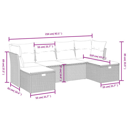 6-Delige Loungeset Met Kussens Poly Rattan Grijs