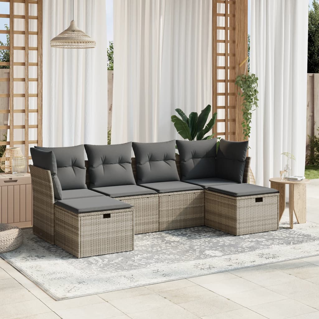 6-delige Loungeset met kussens poly rattan lichtgrijs