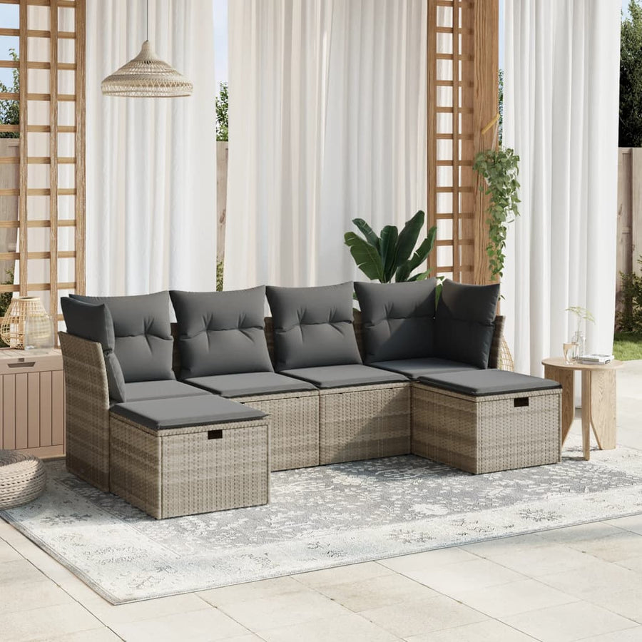 6-delige Loungeset met kussens poly rattan lichtgrijs