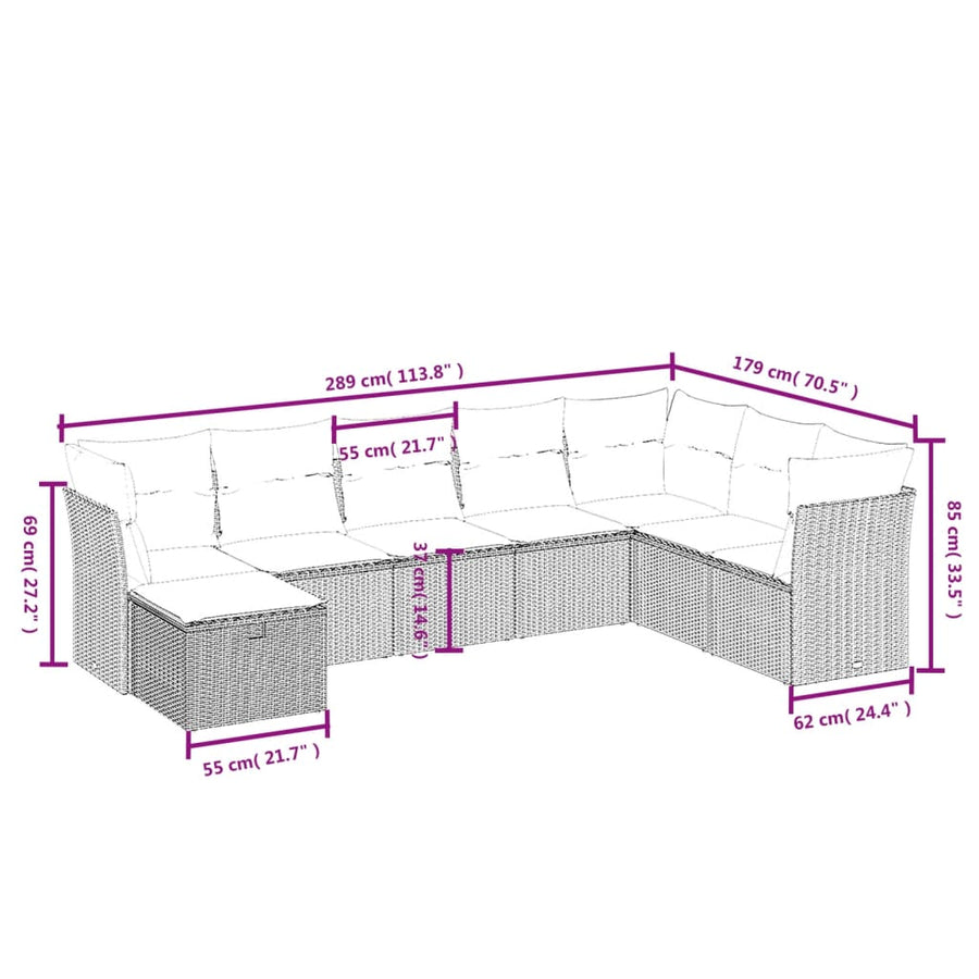 8-Delige Loungeset Met Kussens Poly Rattan Zwart